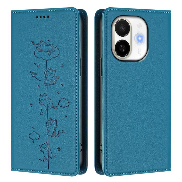 For Tecno Spark 30C 5G / Pop 9 5G Cute Cats Embossed Magnetic RFID Vegan Leather Phone Case