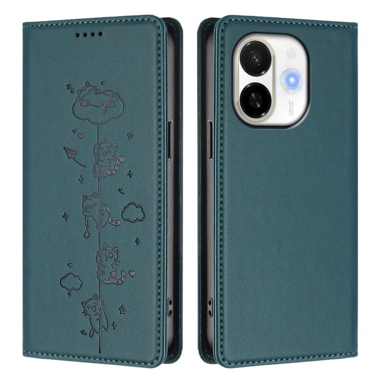 For Tecno Spark 30C 5G / Pop 9 5G Cute Cats Embossed Magnetic RFID Vegan Leather Phone Case