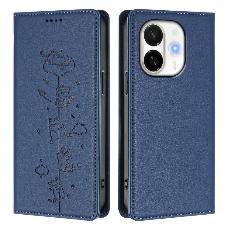 For Tecno Spark 30C 5G / Pop 9 5G Cute Cats Embossed Magnetic RFID Vegan Leather Phone Case