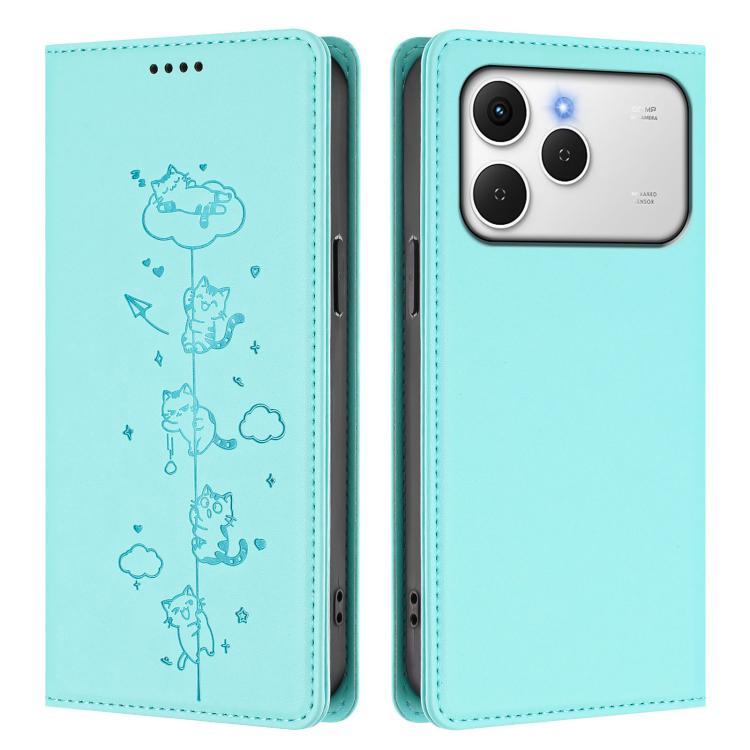 For Tecno Spark 40 4G Cute Cats Embossed Magnetic RFID Vegan Leather Phone Case
