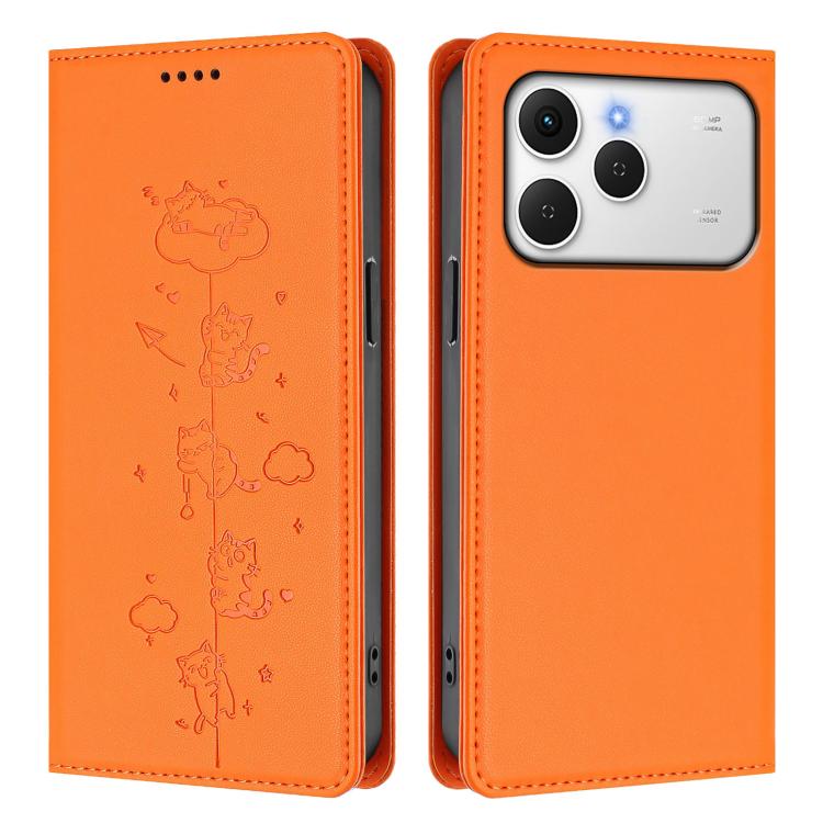 For Tecno Spark 40 4G Cute Cats Embossed Magnetic RFID Vegan Leather Phone Case