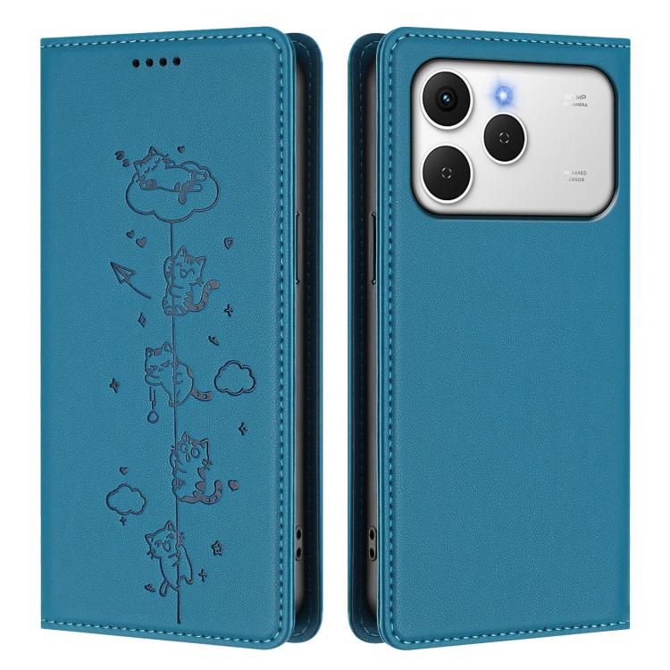 For Tecno Spark 40 4G Cute Cats Embossed Magnetic RFID Vegan Leather Phone Case
