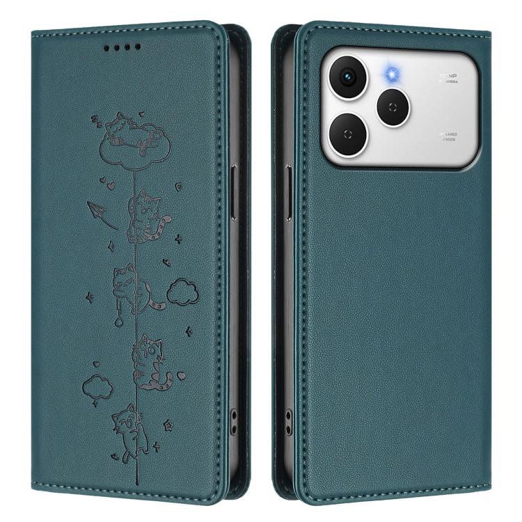 For Tecno Spark 40 4G Cute Cats Embossed Magnetic RFID Vegan Leather Phone Case