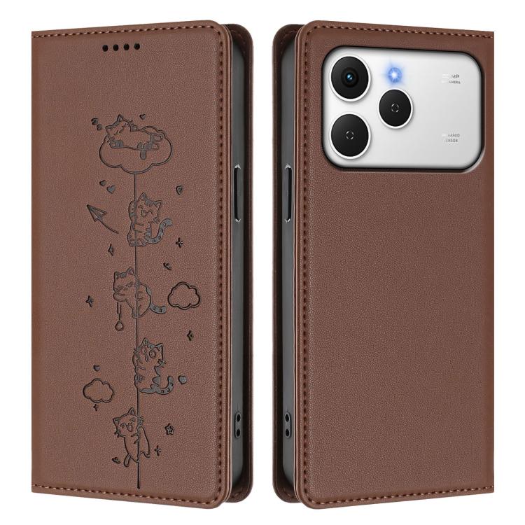 For Tecno Spark 40 4G Cute Cats Embossed Magnetic RFID Vegan Leather Phone Case