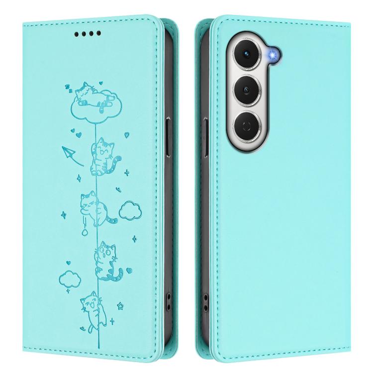For Tecno Spark 40 Pro 4G Cute Cats Embossed Magnetic RFID Vegan Leather Phone Case