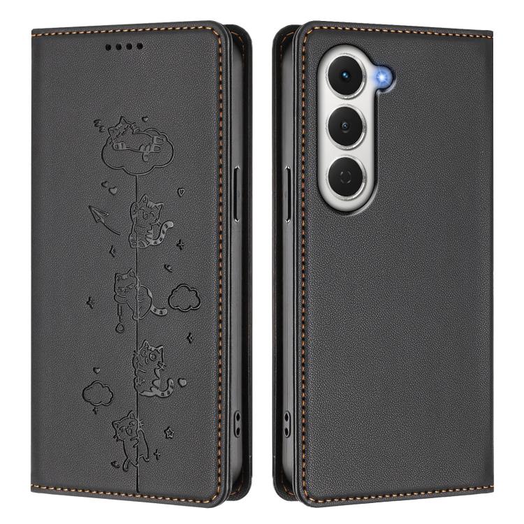 For Tecno Spark 40 Pro 4G Cute Cats Embossed Magnetic RFID Vegan Leather Phone Case