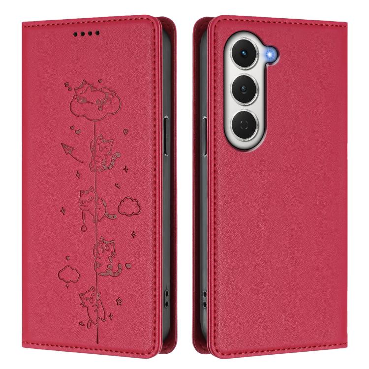 For Tecno Spark 40 Pro 4G Cute Cats Embossed Magnetic RFID Vegan Leather Phone Case