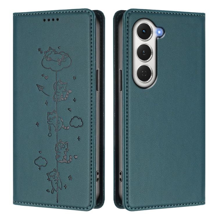For Tecno Spark 40 Pro 4G Cute Cats Embossed Magnetic RFID Vegan Leather Phone Case