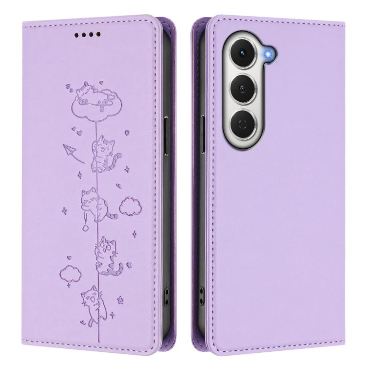 For Tecno Spark 40 Pro 4G Cute Cats Embossed Magnetic RFID Vegan Leather Phone Case