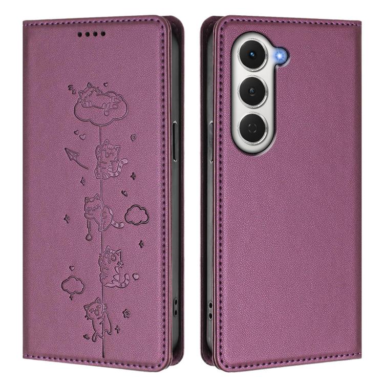 For Tecno Spark 40 Pro 4G Cute Cats Embossed Magnetic RFID Vegan Leather Phone Case
