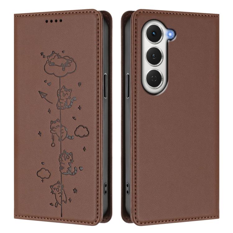 For Tecno Spark 40 Pro 4G Cute Cats Embossed Magnetic RFID Vegan Leather Phone Case