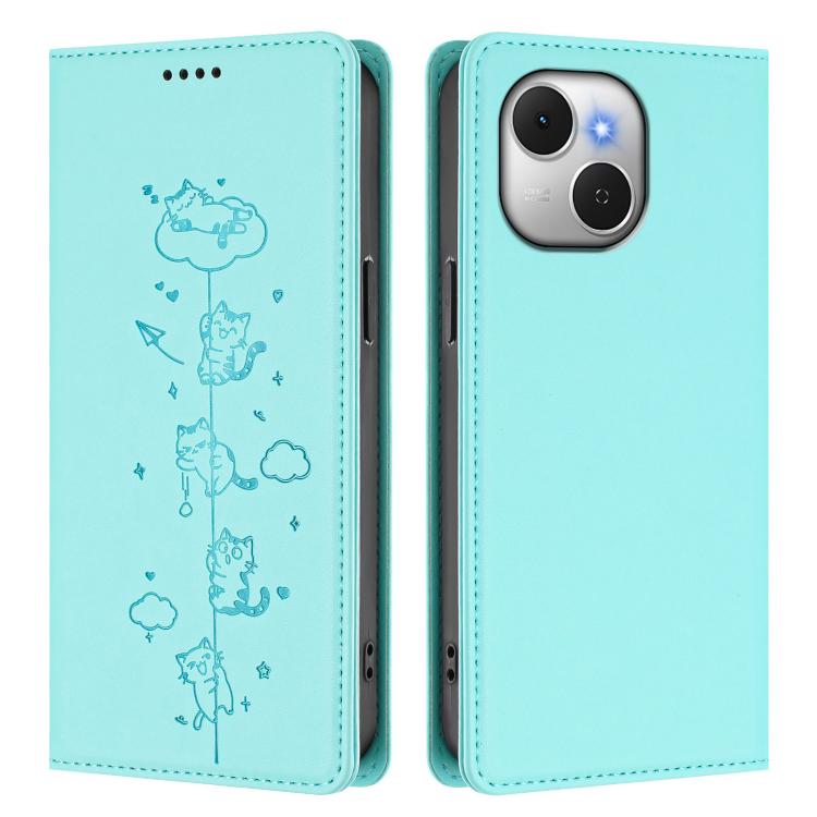 For Tecno Spark 40C Cute Cats Embossed Magnetic RFID Vegan Leather Phone Case