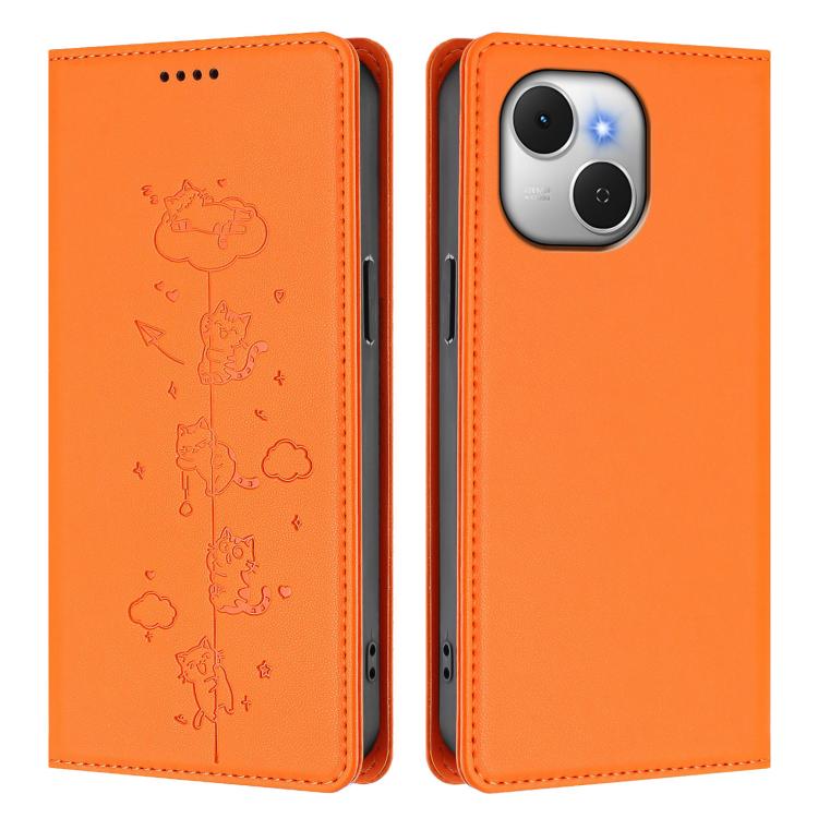 For Tecno Spark 40C Cute Cats Embossed Magnetic RFID Vegan Leather Phone Case