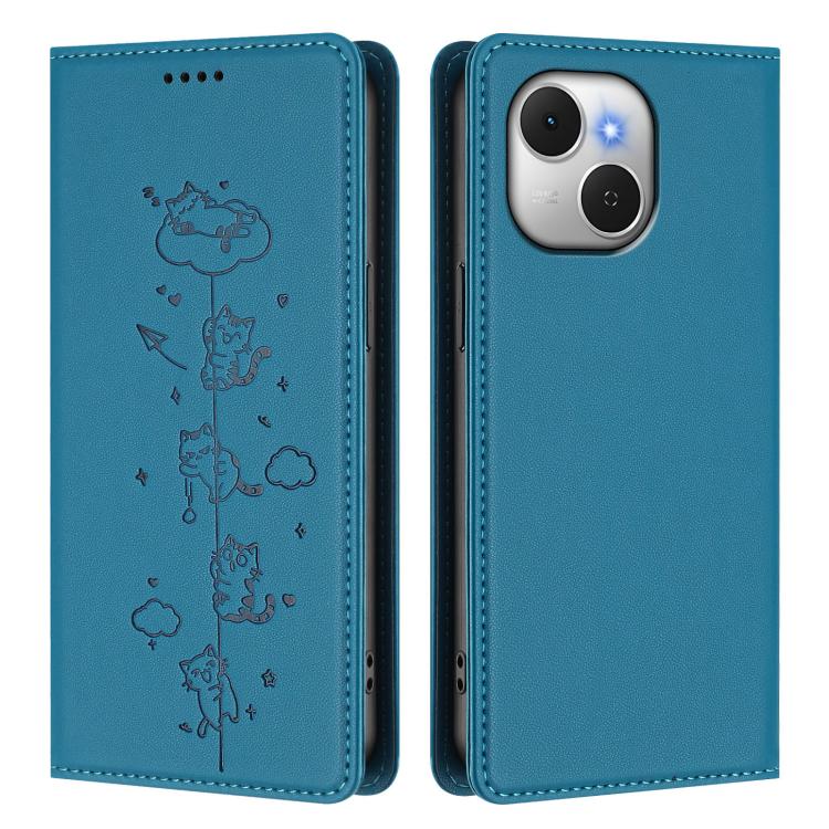For Tecno Spark 40C Cute Cats Embossed Magnetic RFID Vegan Leather Phone Case