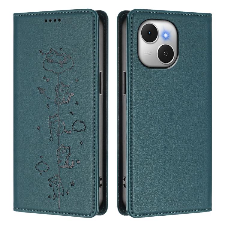 For Tecno Spark 40C Cute Cats Embossed Magnetic RFID Vegan Leather Phone Case