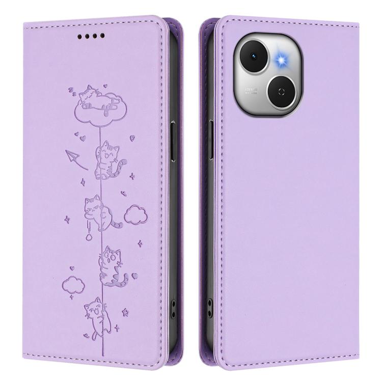 For Tecno Spark 40C Cute Cats Embossed Magnetic RFID Vegan Leather Phone Case