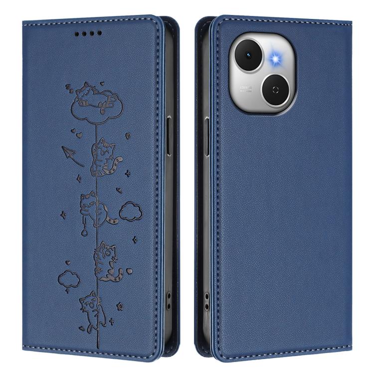 For Tecno Spark 40C Cute Cats Embossed Magnetic RFID Vegan Leather Phone Case