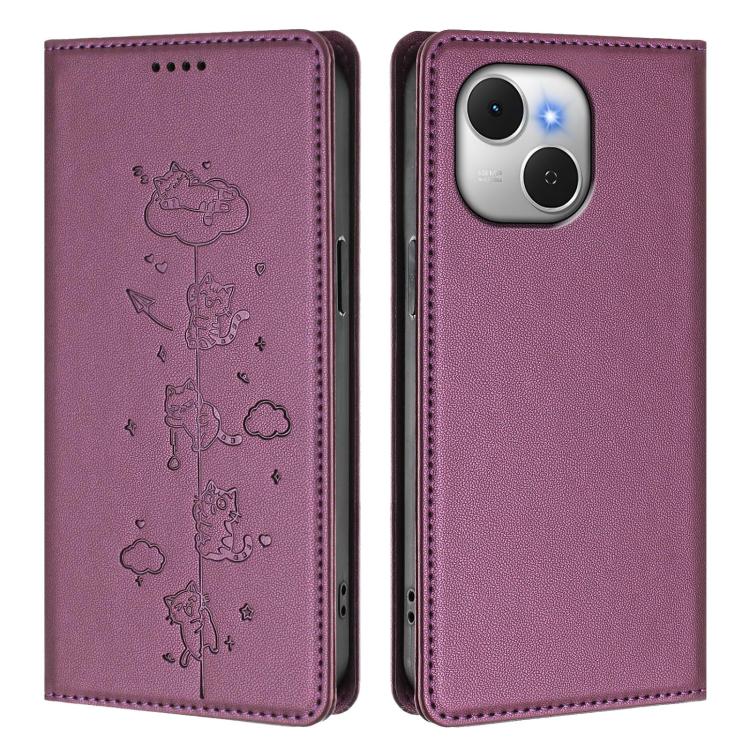 For Tecno Spark 40C Cute Cats Embossed Magnetic RFID Vegan Leather Phone Case