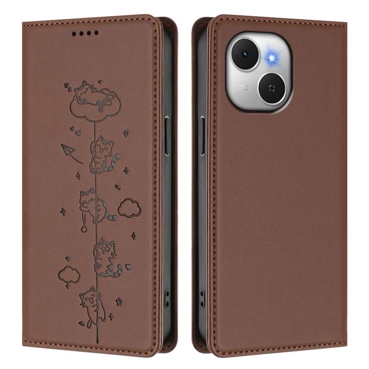 For Tecno Spark 40C Cute Cats Embossed Magnetic RFID Vegan Leather Phone Case