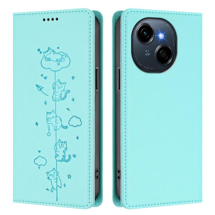 For Tecno Spark Go 1S / Go 1 Cute Cats Embossed Magnetic RFID Vegan Leather Phone Case