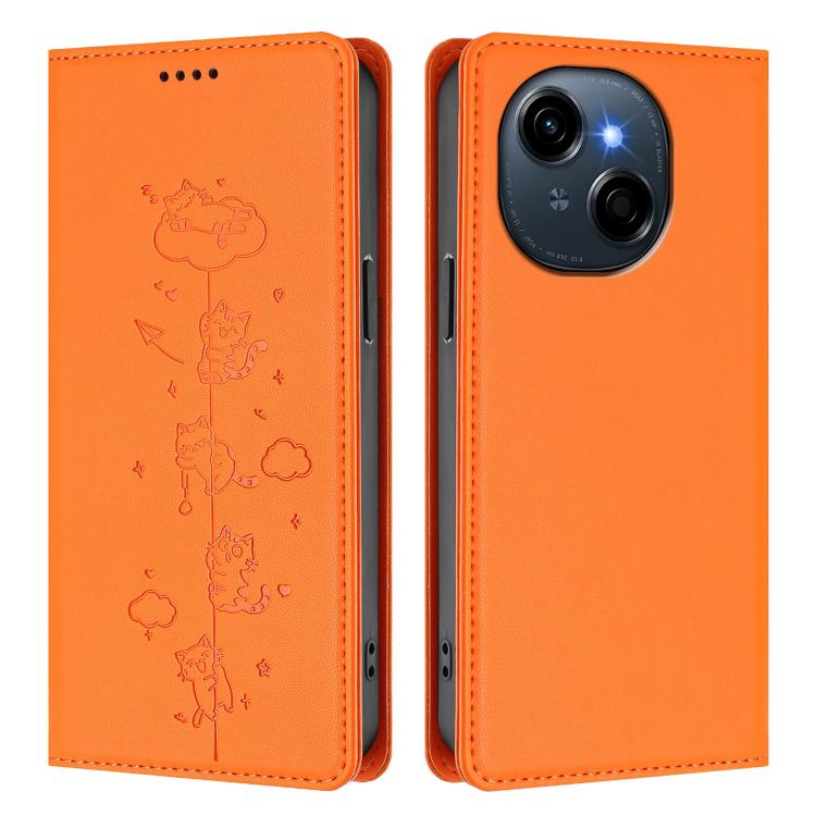 For Tecno Spark Go 1S / Go 1 Cute Cats Embossed Magnetic RFID Vegan Leather Phone Case