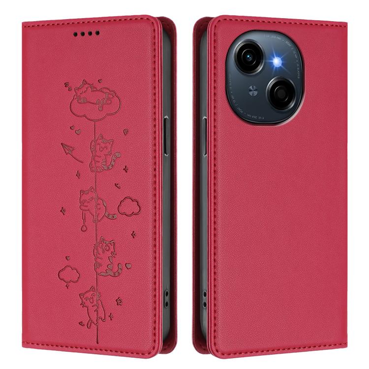 For Tecno Spark Go 1S / Go 1 Cute Cats Embossed Magnetic RFID Vegan Leather Phone Case