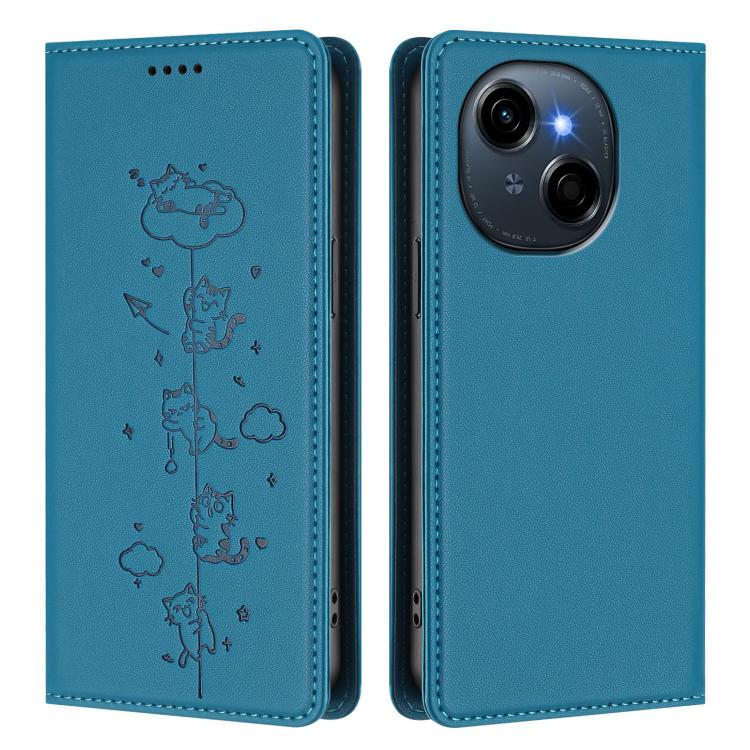 For Tecno Spark Go 1S / Go 1 Cute Cats Embossed Magnetic RFID Vegan Leather Phone Case