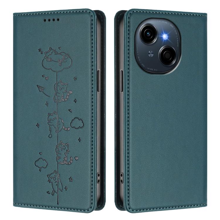 For Tecno Spark Go 1S / Go 1 Cute Cats Embossed Magnetic RFID Vegan Leather Phone Case