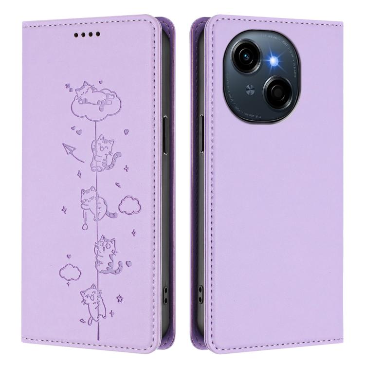 For Tecno Spark Go 1S / Go 1 Cute Cats Embossed Magnetic RFID Vegan Leather Phone Case