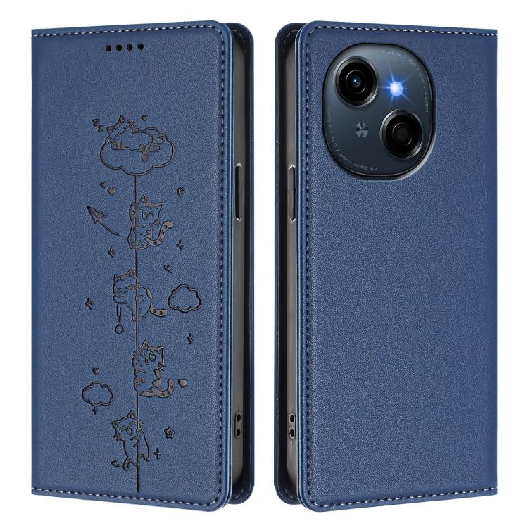 For Tecno Spark Go 1S / Go 1 Cute Cats Embossed Magnetic RFID Vegan Leather Phone Case