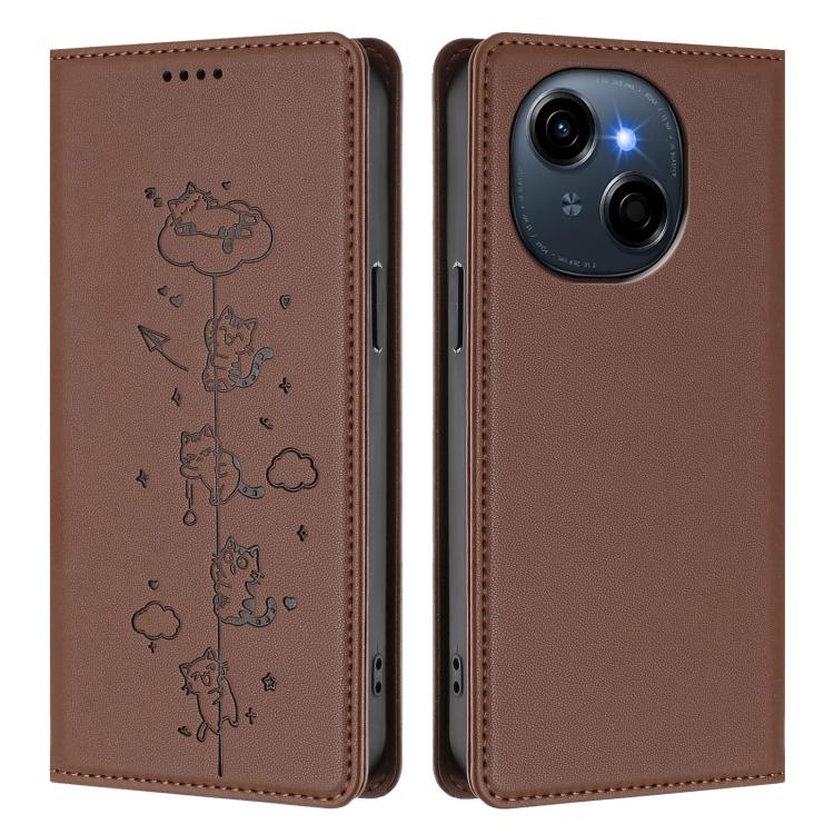 For Tecno Spark Go 1S / Go 1 Cute Cats Embossed Magnetic RFID Vegan Leather Phone Case