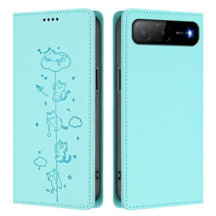 For Tecno Spark Go 5G 2025 / Infinix Hot 60i 5G Cute Cats Embossed Magnetic RFID Vegan Leather Phone Case