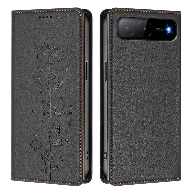 For Tecno Spark Go 5G 2025 / Infinix Hot 60i 5G Cute Cats Embossed Magnetic RFID Vegan Leather Phone Case