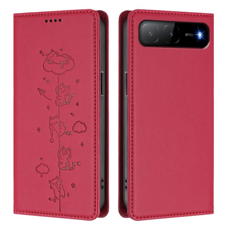 For Tecno Spark Go 5G 2025 / Infinix Hot 60i 5G Cute Cats Embossed Magnetic RFID Vegan Leather Phone Case