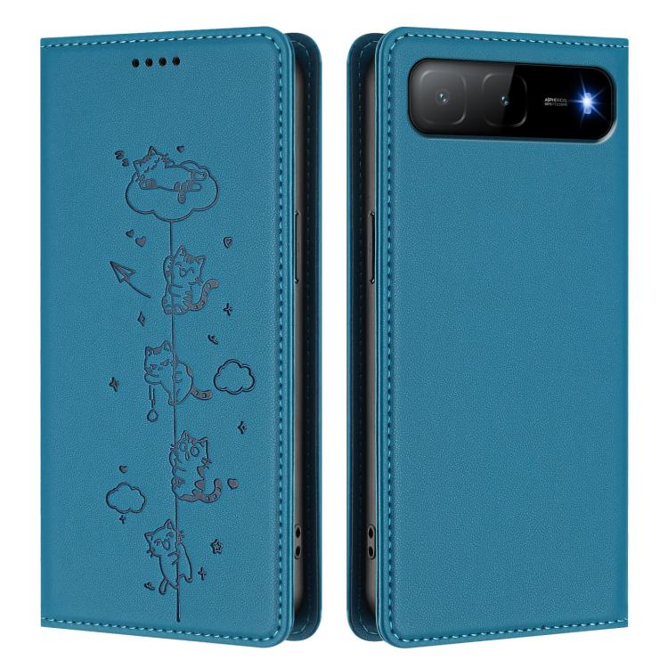 For Tecno Spark Go 5G 2025 / Infinix Hot 60i 5G Cute Cats Embossed Magnetic RFID Vegan Leather Phone Case
