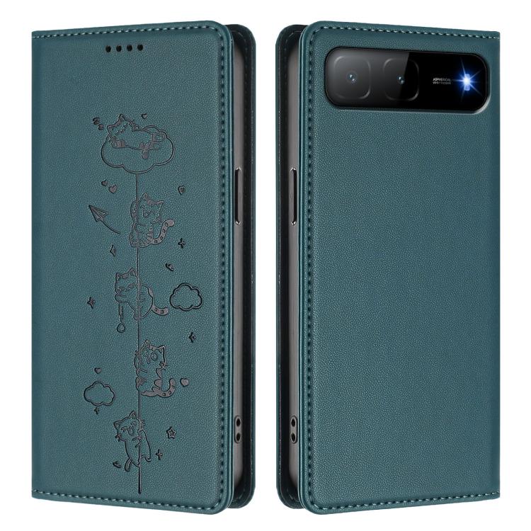 For Tecno Spark Go 5G 2025 / Infinix Hot 60i 5G Cute Cats Embossed Magnetic RFID Vegan Leather Phone Case