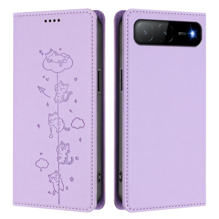 For Tecno Spark Go 5G 2025 / Infinix Hot 60i 5G Cute Cats Embossed Magnetic RFID Vegan Leather Phone Case