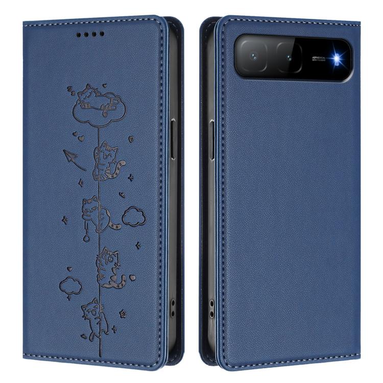 For Tecno Spark Go 5G 2025 / Infinix Hot 60i 5G Cute Cats Embossed Magnetic RFID Vegan Leather Phone Case