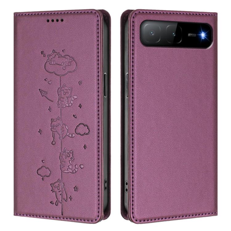 For Tecno Spark Go 5G 2025 / Infinix Hot 60i 5G Cute Cats Embossed Magnetic RFID Vegan Leather Phone Case