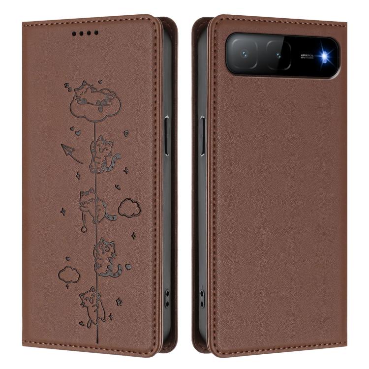 For Tecno Spark Go 5G 2025 / Infinix Hot 60i 5G Cute Cats Embossed Magnetic RFID Vegan Leather Phone Case
