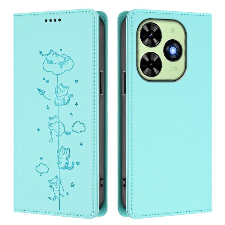 For Tecno Spark Go 2024 / 20 4G Cute Cats Embossed Magnetic RFID Vegan Leather Phone Case