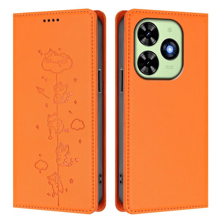 For Tecno Spark Go 2024 / 20 4G Cute Cats Embossed Magnetic RFID Vegan Leather Phone Case
