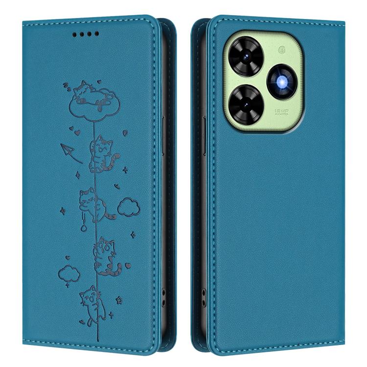 For Tecno Spark Go 2024 / 20 4G Cute Cats Embossed Magnetic RFID Vegan Leather Phone Case
