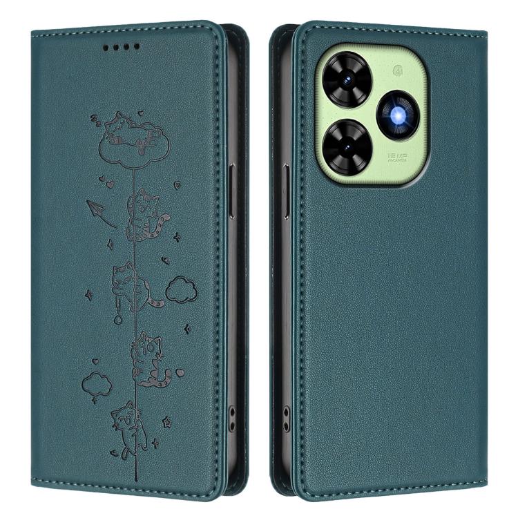 For Tecno Spark Go 2024 / 20 4G Cute Cats Embossed Magnetic RFID Vegan Leather Phone Case