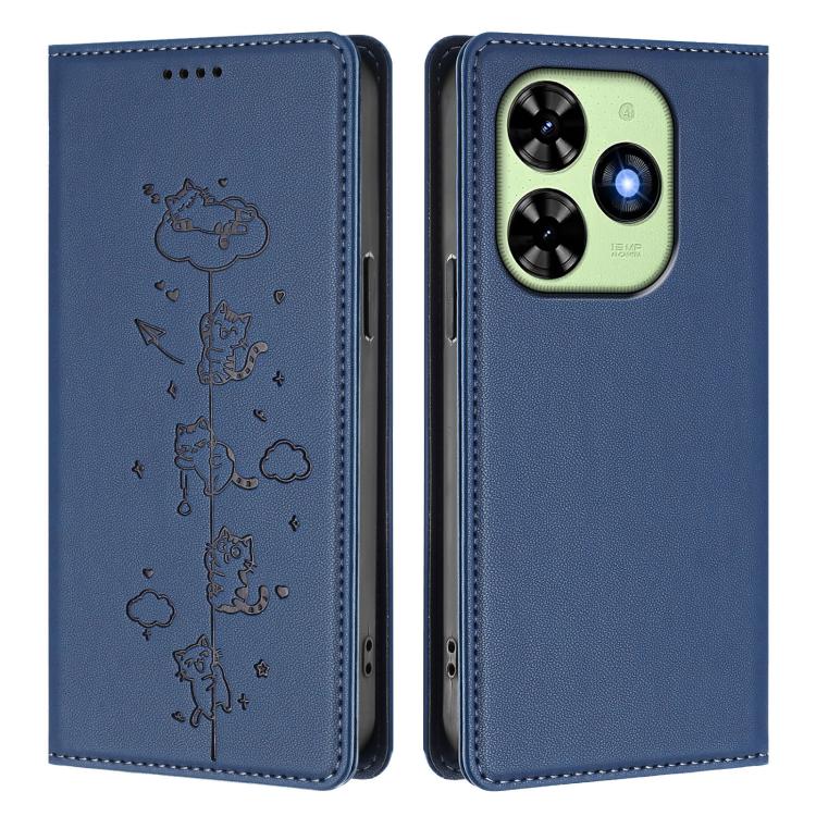 For Tecno Spark Go 2024 / 20 4G Cute Cats Embossed Magnetic RFID Vegan Leather Phone Case