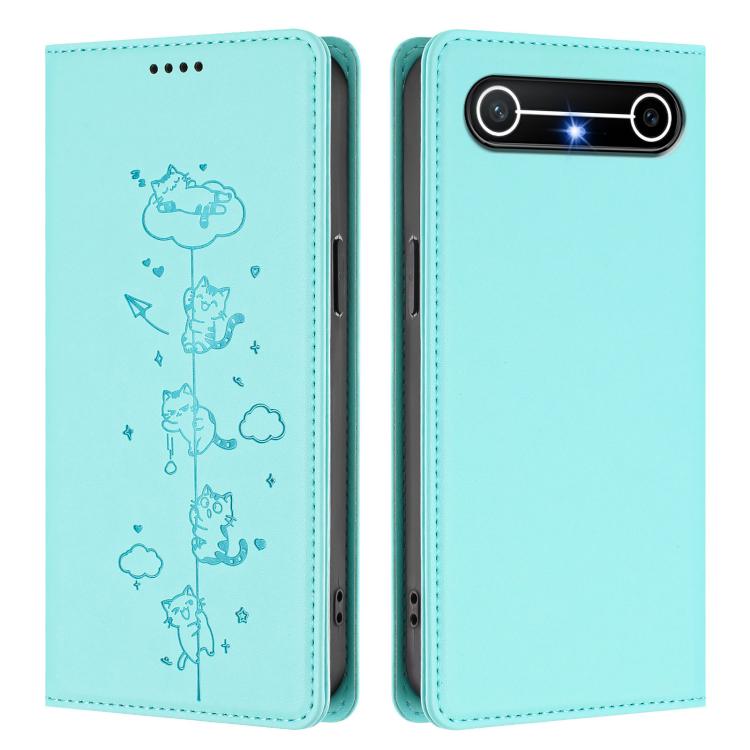 For Tecno Pova Slim 5G / Spark Slim 4G Cute Cats Embossed Magnetic RFID Vegan Leather Phone Case