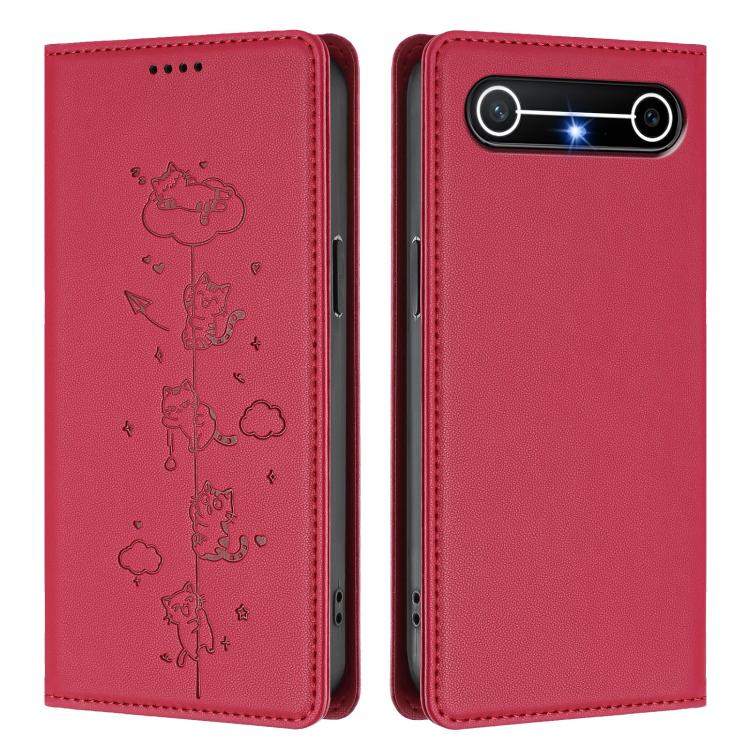 For Tecno Pova Slim 5G / Spark Slim 4G Cute Cats Embossed Magnetic RFID Vegan Leather Phone Case