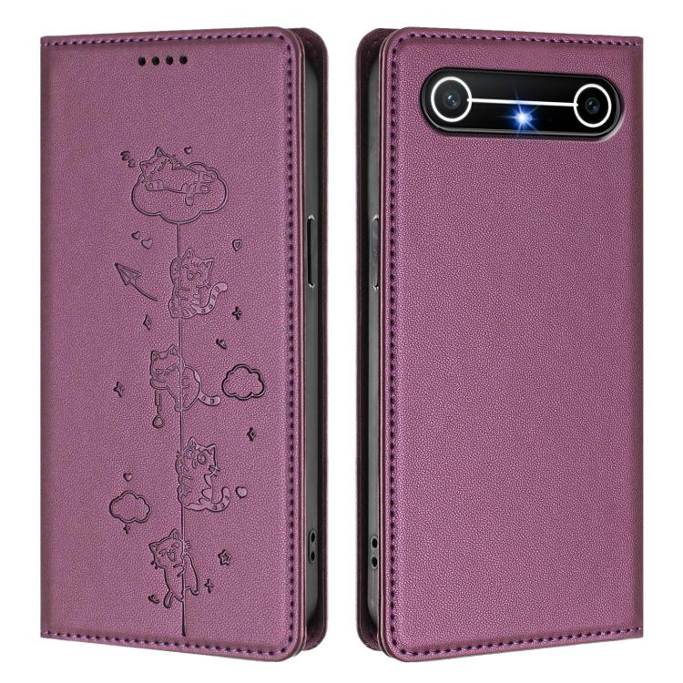 For Tecno Pova Slim 5G / Spark Slim 4G Cute Cats Embossed Magnetic RFID Vegan Leather Phone Case