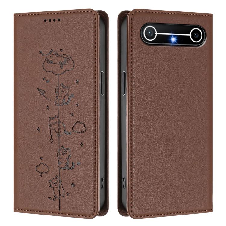For Tecno Pova Slim 5G / Spark Slim 4G Cute Cats Embossed Magnetic RFID Vegan Leather Phone Case