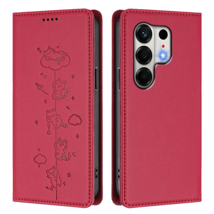 For Tecno Camon 50 4G Cute Cats Embossed Magnetic RFID Vegan Leather Phone Case